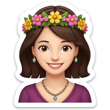 Women brunet with Flower Crown and Necklace sticker
