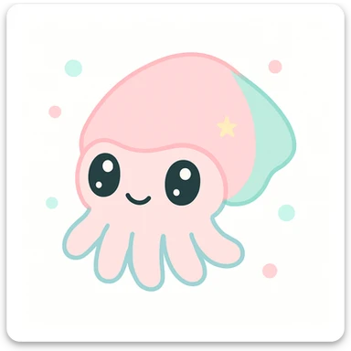 cute cuttlefish, soft rounded features, big eyes, pastel colors sticker