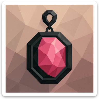 wearable object inspired by BLACKPINK, polygonal style, black and pink colors, faceted and modern, could be a geometric necklace, earring, or brooch sticker