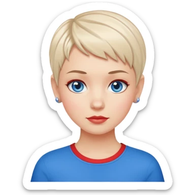 white girl pixie cut red and blue shirt sticker