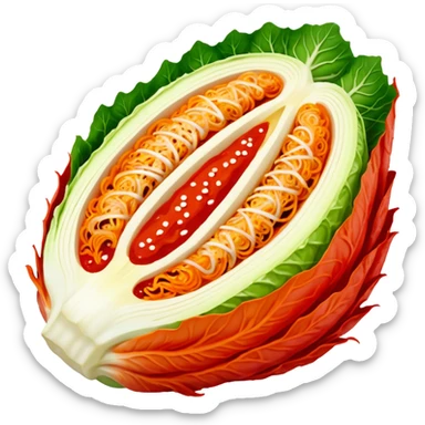 kimchi cross-section of napa cabbage fully marinated in bright red pepper paste, vibrant red, no face sticker