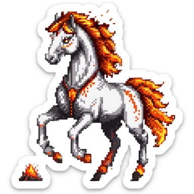 A fast-running fire horse made of embers, magma, and visible lava, with burning mane and ash particles sticker