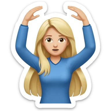 lady with long blonde hair throwing arms in the as if confused sticker