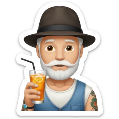  tatoo guy Drink holders with hat white hair white bearded  sticker