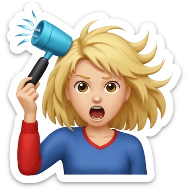 Girl ripping hair out yelling holding hair sticker