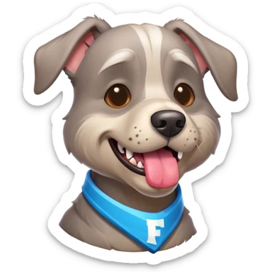 Grey old dog with tongue sticking out and a Fortnite shirt on sticker