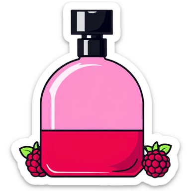 AVON women's perfume bottle next to a red raspberry bottle sticker
