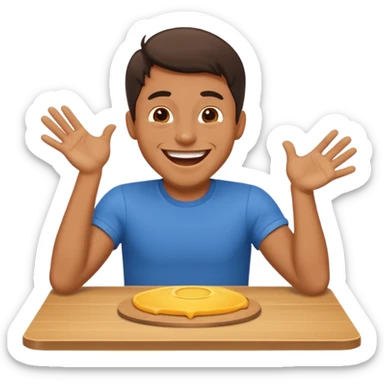 A man is laughing and banging with both hands on the table in front of him sticker