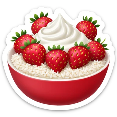 A bowl of strawberries with rice flakes and yogurt. sticker