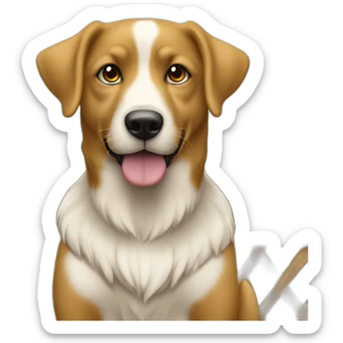 Créame  joven de pelo largo color castaño ojos cafés delgada y cargando un perro  de color amarillo con manchas blancas  en un jardin sticker