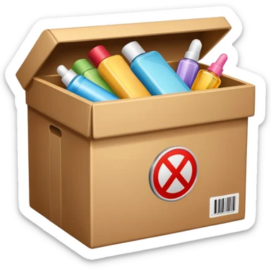 box with beauty products label and a reload icon in right upper corner sticker