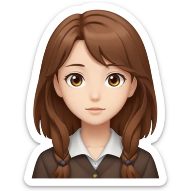 Generate me anime girl with brown tall hair with brown eyes  sticker