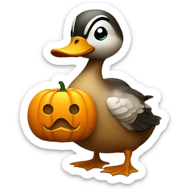 Duck holding pumpkin sticker