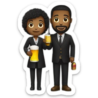 black and a little bearded man holding a beer and a black umbrella sticker
