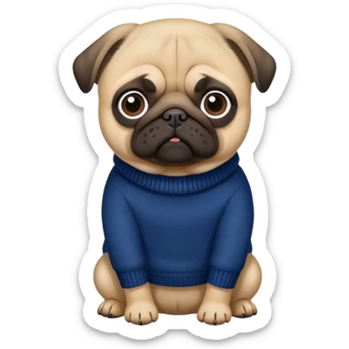 pug in a dark blue sweater sticker