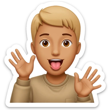 Tounge out with hands moving to the side sticker