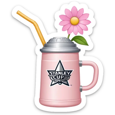 A light pink Stanley cup with a flower on top of the straw sticker
