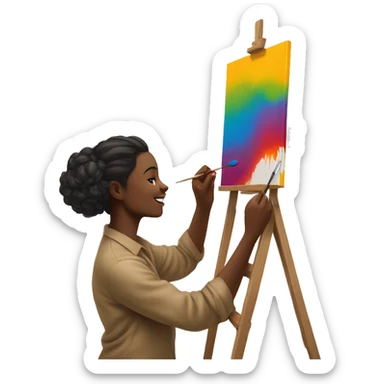 artist painting something colorful on the canvas sticker