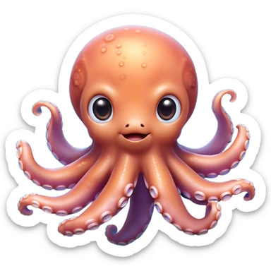 Cinematic Cute Octopus Portrait Emoji, Head tilted playfully and inquisitively, featuring a charming, rounded body with soft, shimmering skin and eight expressive, gently curling arms with playful suckers, with round, sparkling eyes full of wonder, Simplified yet irresistibly adorable features, highly detailed, glowing with a warm, inviting underwater glow, high shine, affectionate and lively, stylized with a touch of whimsical marine charm, soft glowing outline, capturing the essence of a mischievous yet loving octopus that seems as if it could float out of the screen into your arms! sticker