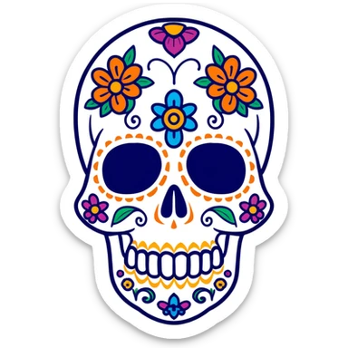 Day of the Dead skull with colorful paint and decorations sticker