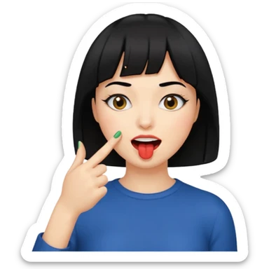 Chicas con pelo negro y corte bob haciendo que se muerde uno de sus dedos de manera picara sticker