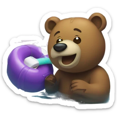 Bear in pool swimming with rubber tube  sticker