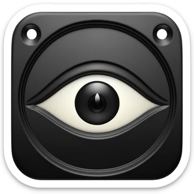 Minimal emoji, gothic religious relic made of matte black metal, engraved eye symbol above a number 8, ancient sacred fashion artifact aesthetic, sculptural form, no glow, no neon, flat emoji style, centered, transparent background sticker