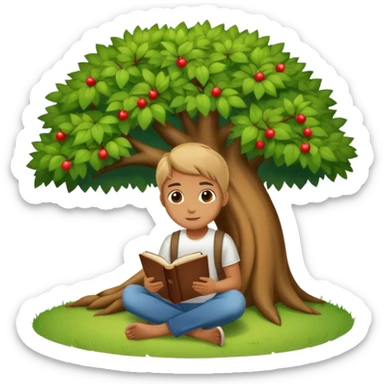 person sitting under a tree with an open book sticker
