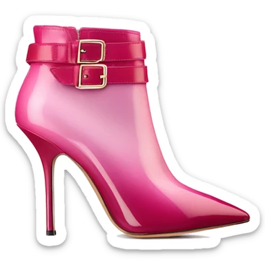 Hyper Realistic isolated top view of a pair of raspberry color to light pink ombre Jimmy Choo stiletto ankle bootie boots.  sticker