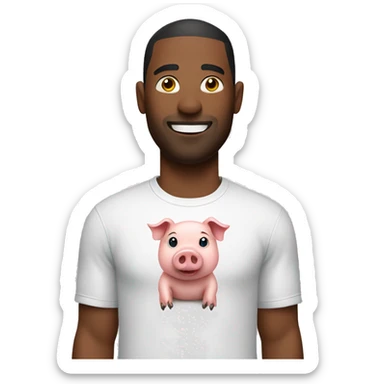 man wearing tshirt holding a pig sticker