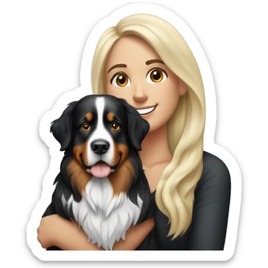 Bernese mountain dog with his female blonde long haired owner sticker