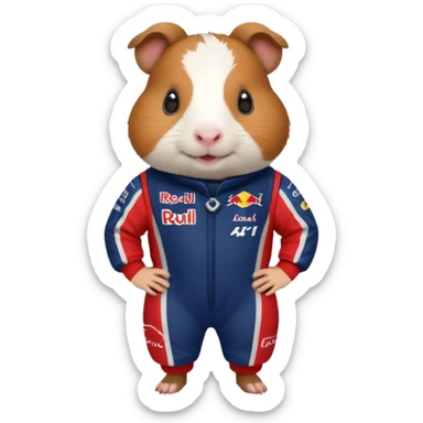 guinea pig wearing a Red Bull Formula 1 racing suit sticker