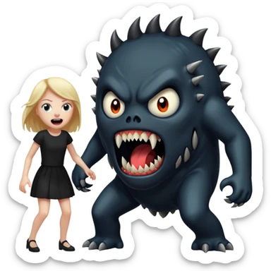 a black monster chasing a white girl sticker