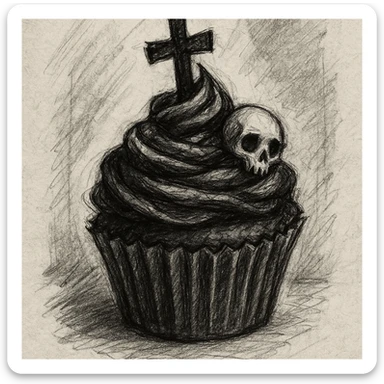 gothic cupcake, pencil sketch style sticker