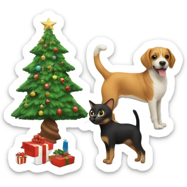 Cat and dog Christmas tree sticker
