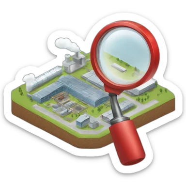 red magnifying glass looking at a factory sticker