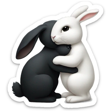Black rabbit hugging white rabbit  sticker