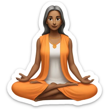 an  yogi Indian woman, sleeveless pastel shirt
  The character should be wearing an orange robe, symbolizing traditional yogic attire. The yogi can be sitting in a lotus position sticker