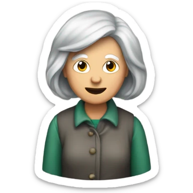70-year-old mom, with Brad shoulders, with a gray bob sneaking to turn off your Christmas tree lights sticker