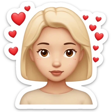 Ein Emoji der süß guckt und um ihn herum sind die kleine Herzen sticker