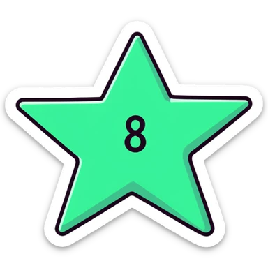 five-pointed star with the number 8 centered inside, cartoonish sticker style sticker