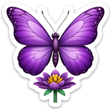 Mariposa color morado en una flor sticker