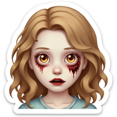 uma garota com o cabelo ondulado e castanho claro, inspirado em um emoji de zumbi sticker