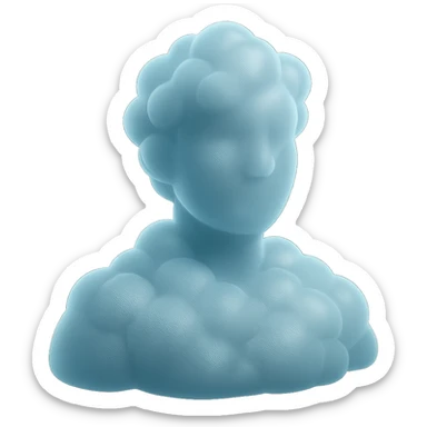 person made entirely of bright, convex clouds, shoulder-up, looking straight sticker