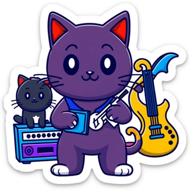 black cat gang with musical instruments in New York with Playboi Carti and Lil Uzi Vert in the background sticker