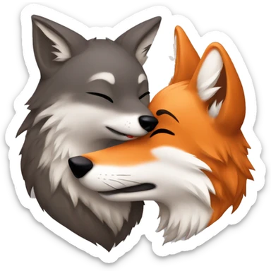 Smiling fox being kissed by wolf sticker