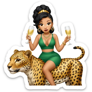 Cardi b riding a leopard while sipping champagne. sticker
