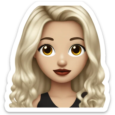 girl with white skin and balayage straight hair , black black eyes with eyelashes, red lips,  sticker