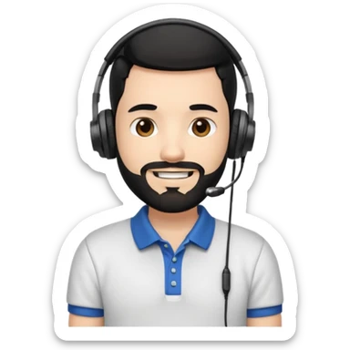 black and  hair with beard and headphones white skin male and nice polo shirt hair short on side sticker