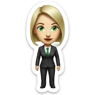 Russian woman with green eyes full length in suit photorealistic serious sticker